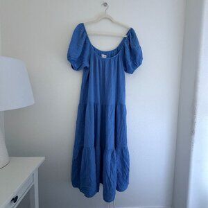 Honorine Blue Double-Lined Gauze Puff Sleeve Tiered Maxi Dress